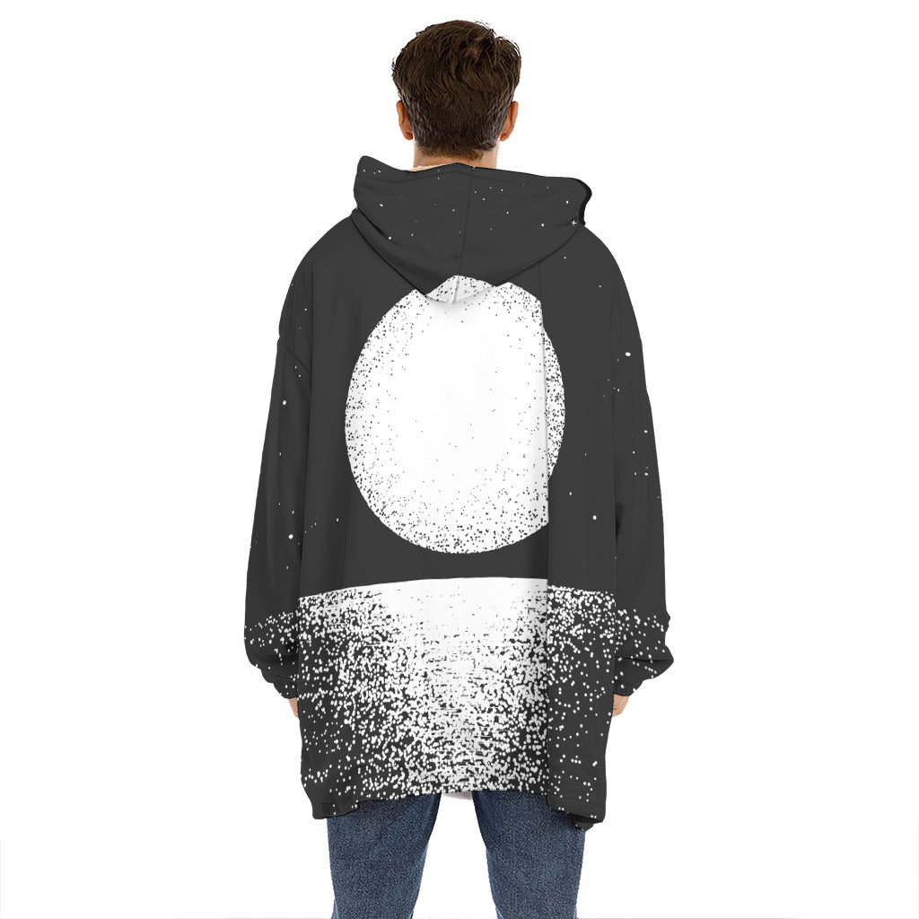 Black And White Moonlight Print Hoodie Blanket