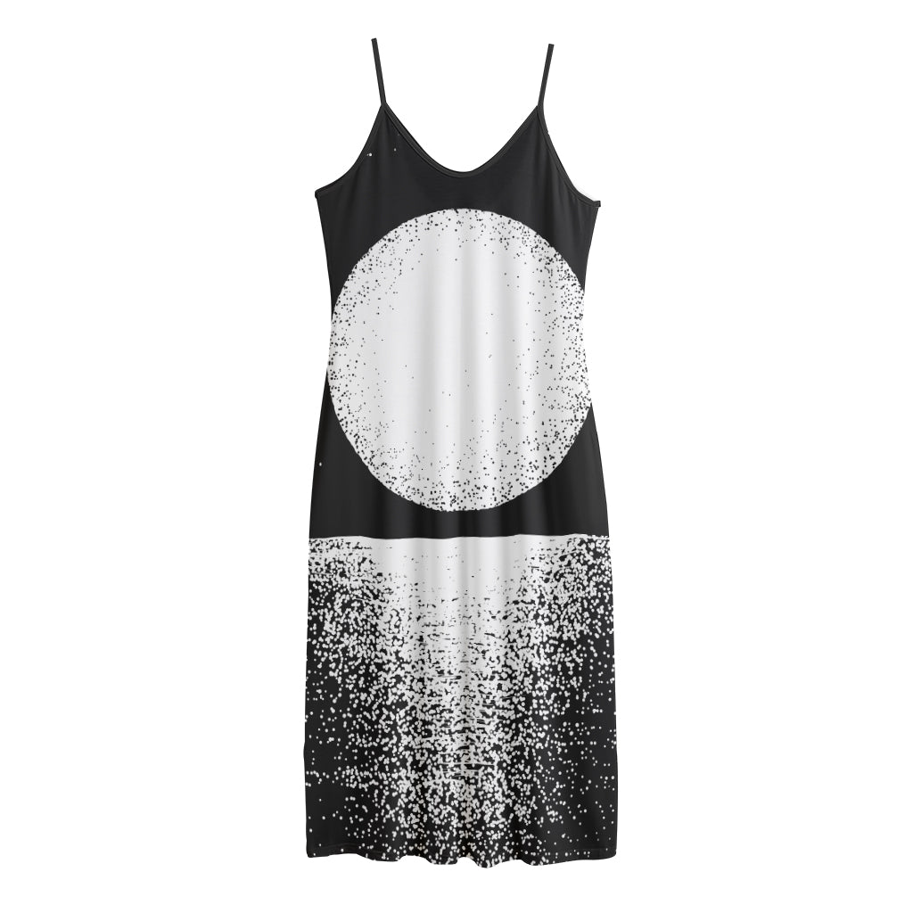 Black And White Moonlight Print Jersey Midi Cami Dress
