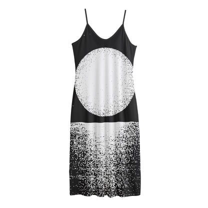 Black And White Moonlight Print Jersey Midi Cami Dress