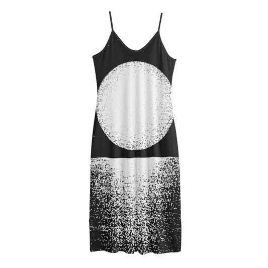 Black And White Moonlight Print Jersey Midi Cami Dress