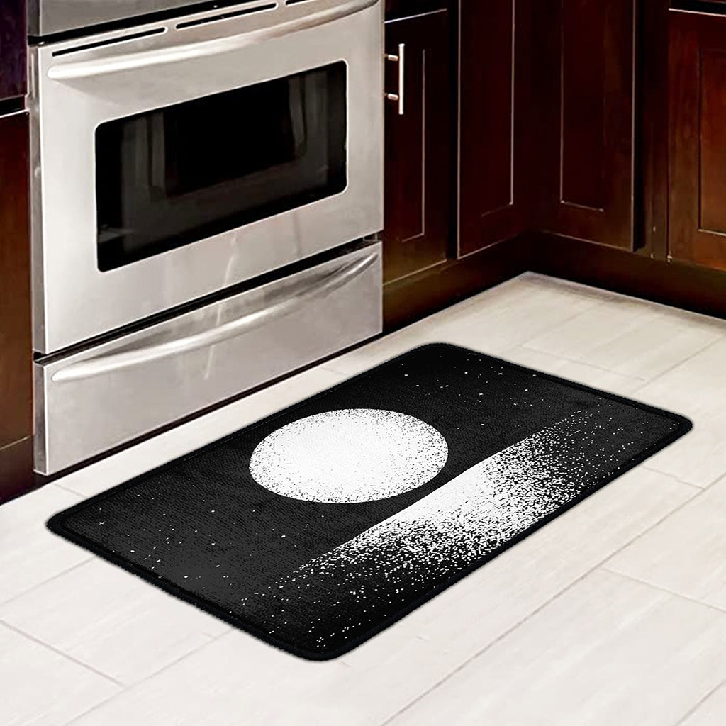 Black And White Moonlight Print Kitchen Mat