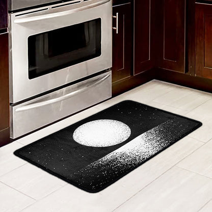 Black And White Moonlight Print Kitchen Mat
