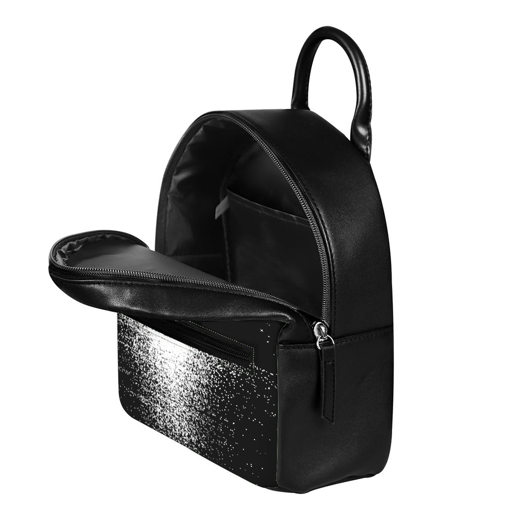 Black And White Moonlight Print Leather Backpack