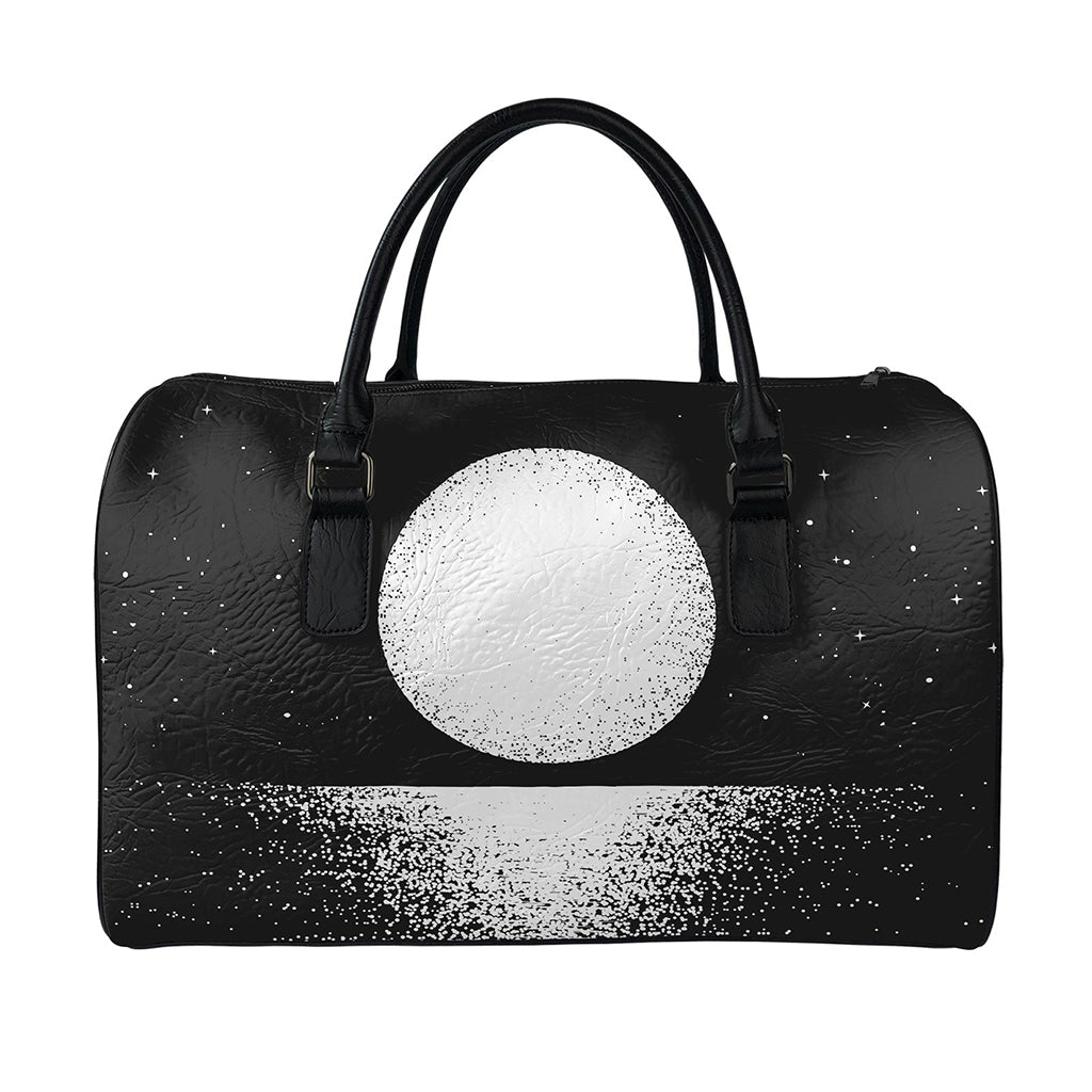Black And White Moonlight Print Leather Duffle Bag