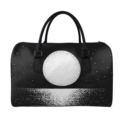 Black And White Moonlight Print Leather Duffle Bag
