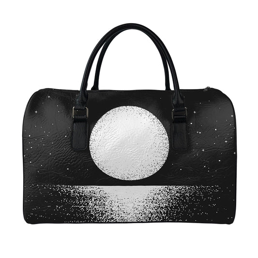 Black And White Moonlight Print Leather Duffle Bag