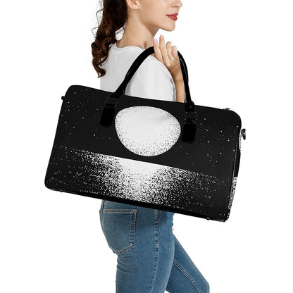 Black And White Moonlight Print Leather Duffle Bag