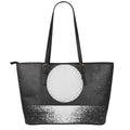 Black And White Moonlight Print Leather Tote Bag With Zipper