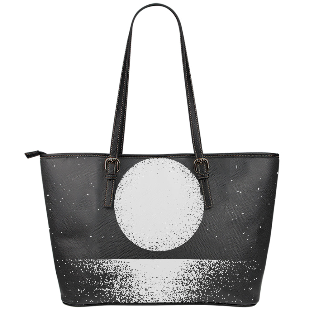 Black And White Moonlight Print Leather Tote Bag
