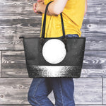 Black And White Moonlight Print Leather Tote Bag