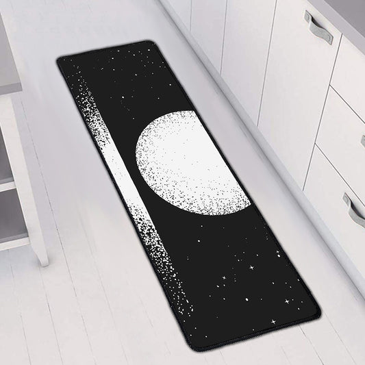 Black And White Moonlight Print Long Kitchen Mat