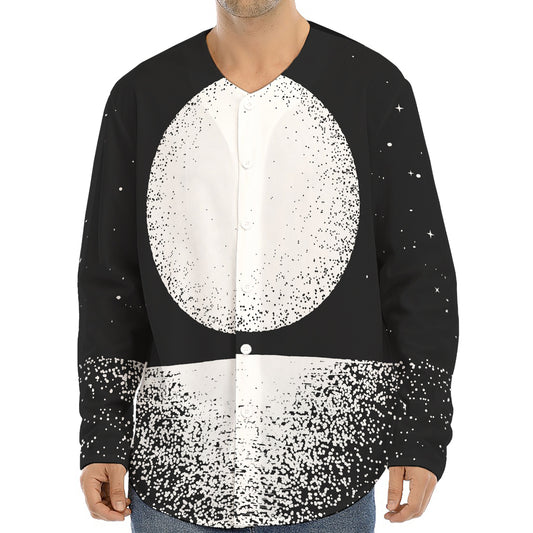 Black And White Moonlight Print Long Sleeve Baseball Jersey