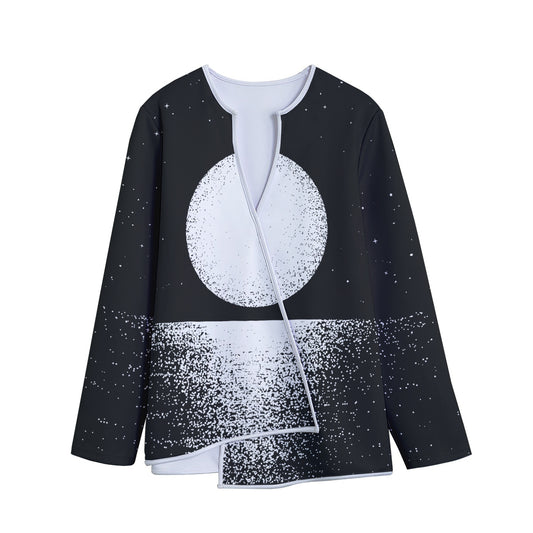 Black And White Moonlight Print Long Sleeve Short Coat