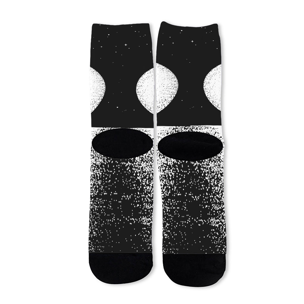 Black And White Moonlight Print Long Socks