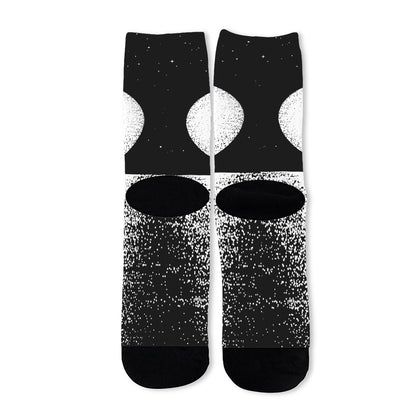 Black And White Moonlight Print Long Socks