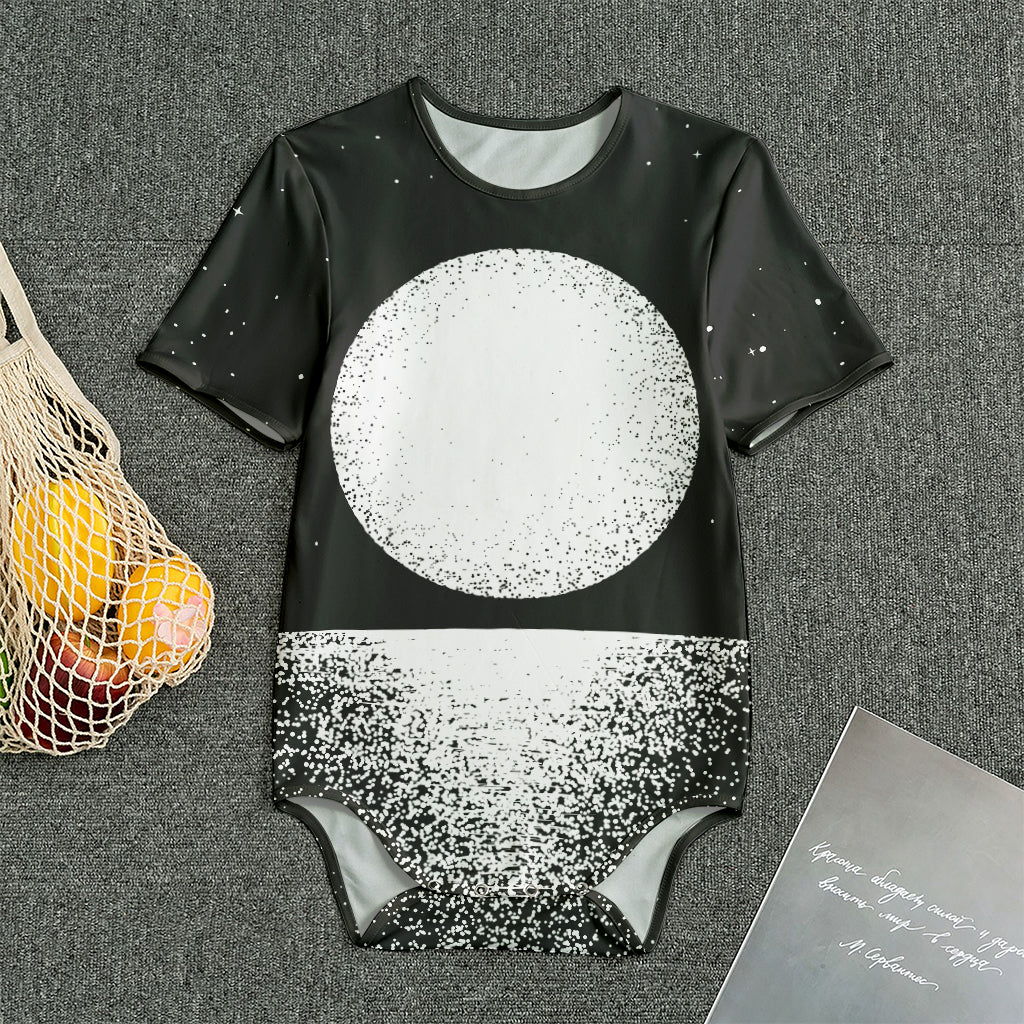 Black And White Moonlight Print Men's Bodysuit