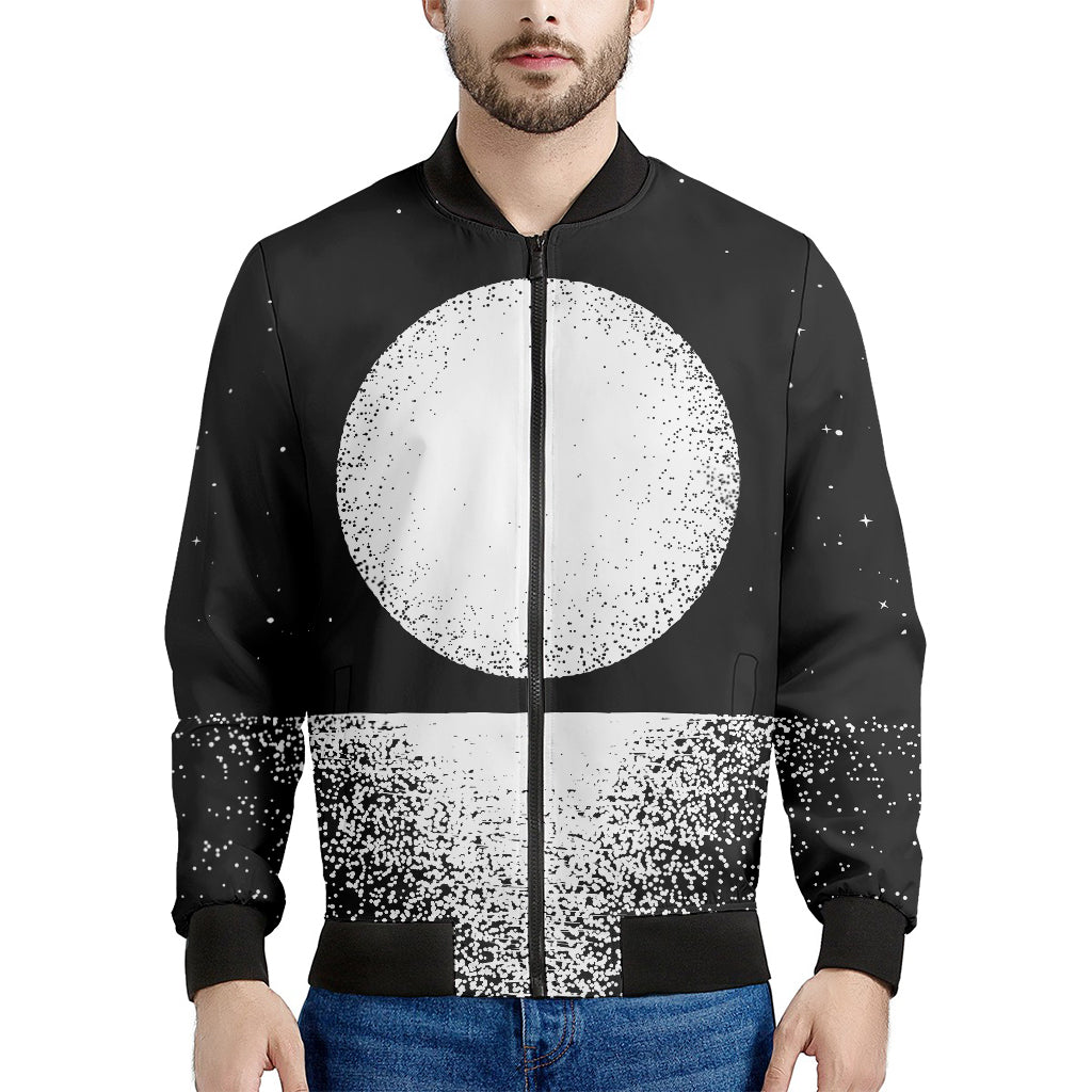Black And White Moonlight Print Men's Bomber Jacket