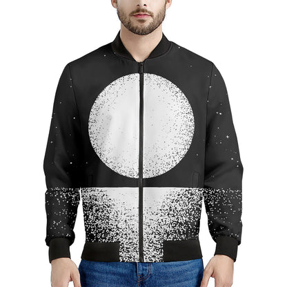 Black And White Moonlight Print Men's Bomber Jacket