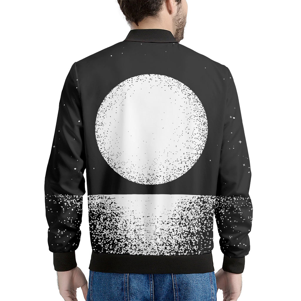 Black And White Moonlight Print Men's Bomber Jacket