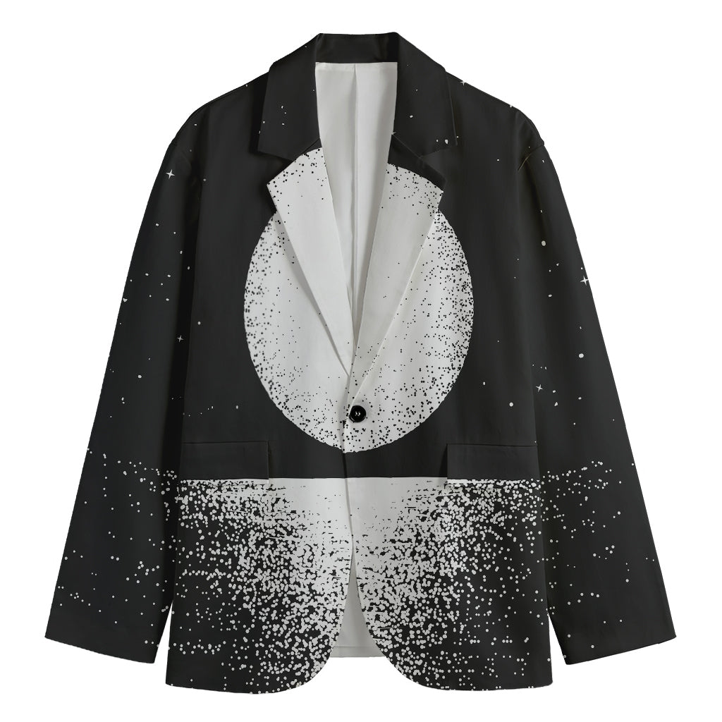 Black And White Moonlight Print Men's Cotton Blazer
