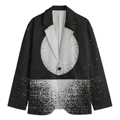Black And White Moonlight Print Men's Cotton Blazer