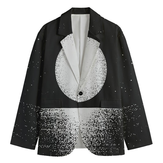 Black And White Moonlight Print Men's Cotton Blazer