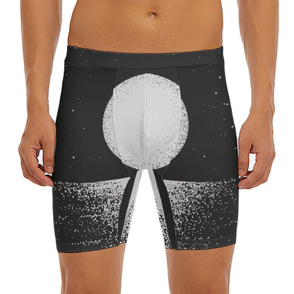 Black And White Moonlight Print Men's Long Boxer Briefs