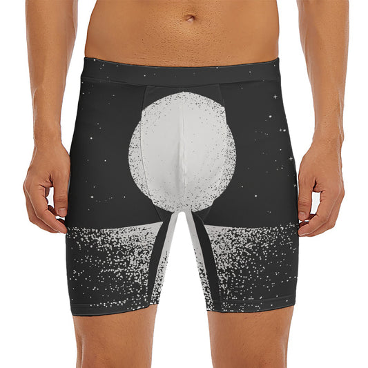 Black And White Moonlight Print Men's Long Boxer Briefs