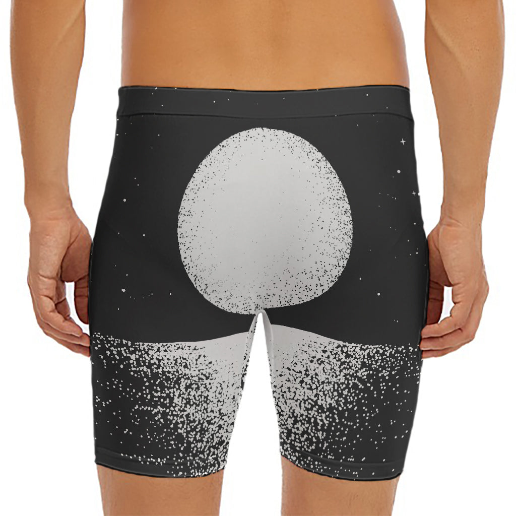 Black And White Moonlight Print Men's Long Boxer Briefs