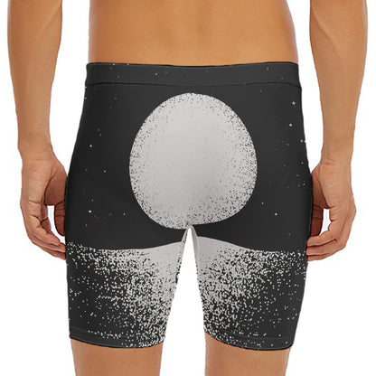 Black And White Moonlight Print Men's Long Boxer Briefs