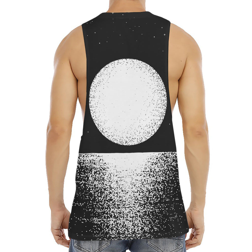 Black And White Moonlight Print Men's Muscle Tank Top