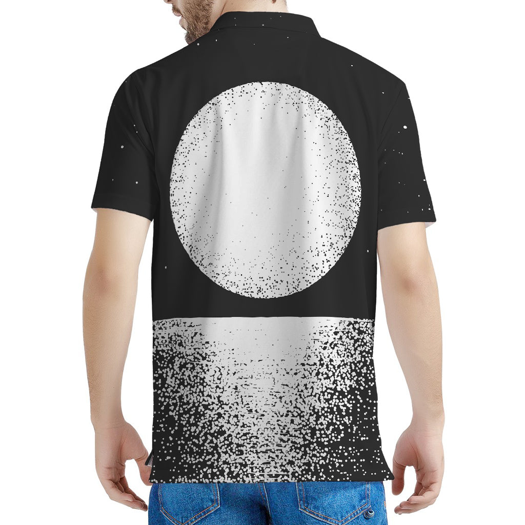 Black And White Moonlight Print Men's Polo Shirt