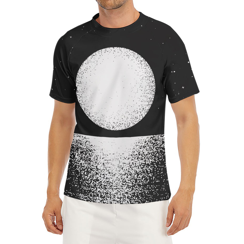 Black And White Moonlight Print Men's Short Sleeve Rash Guard