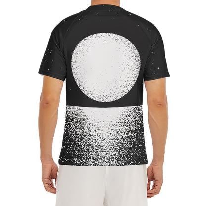 Black And White Moonlight Print Men's Short Sleeve Rash Guard