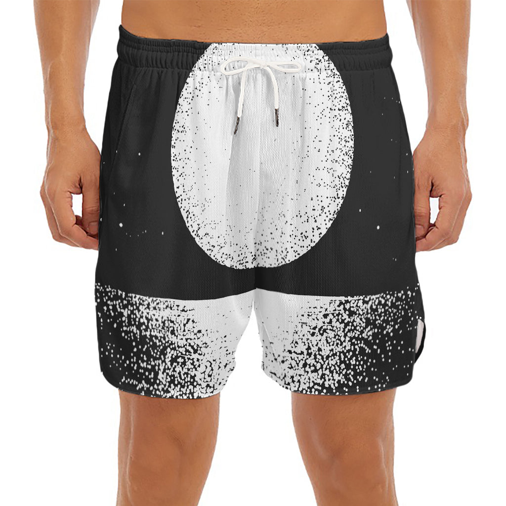 Black And White Moonlight Print Men's Split Running Shorts