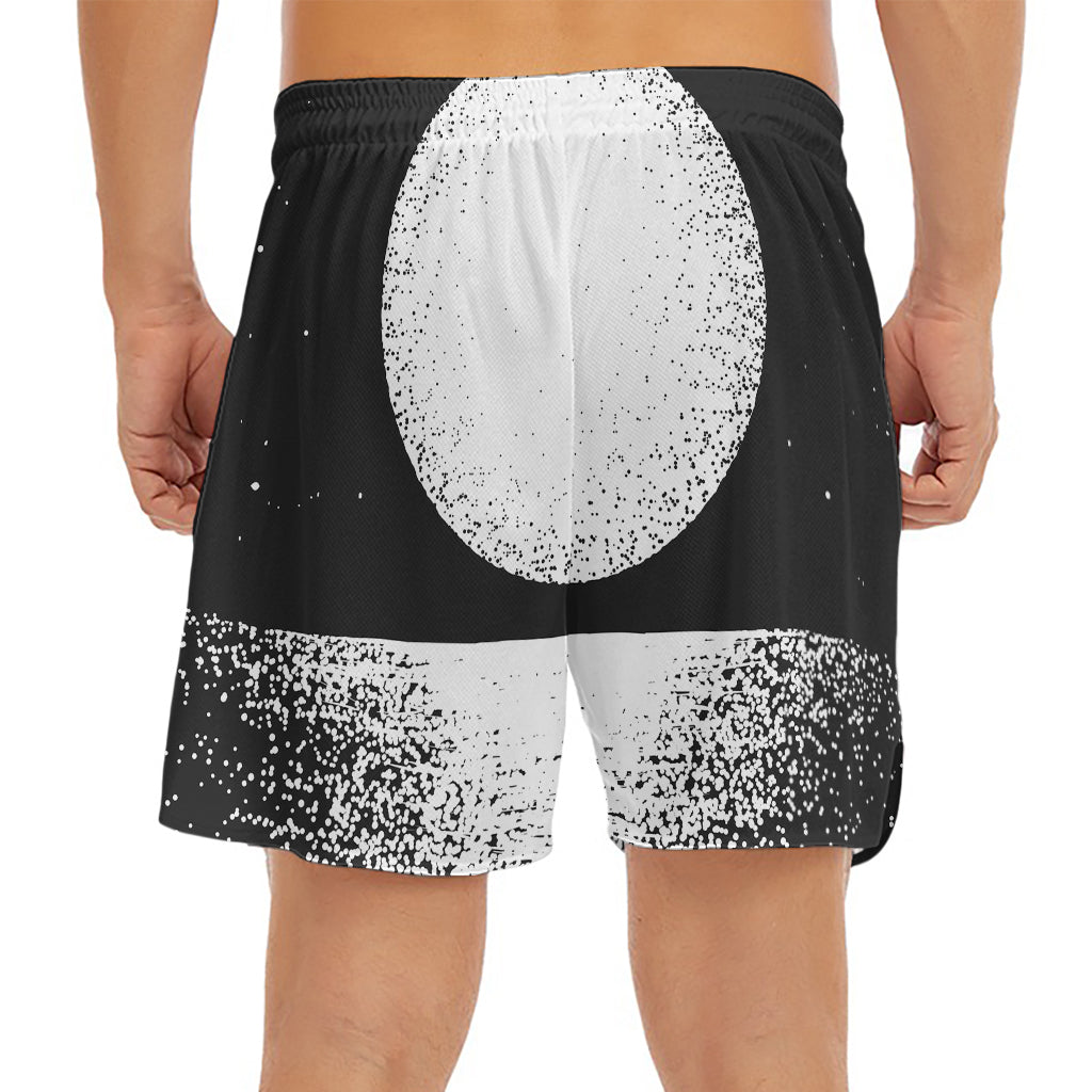 Black And White Moonlight Print Men's Split Running Shorts