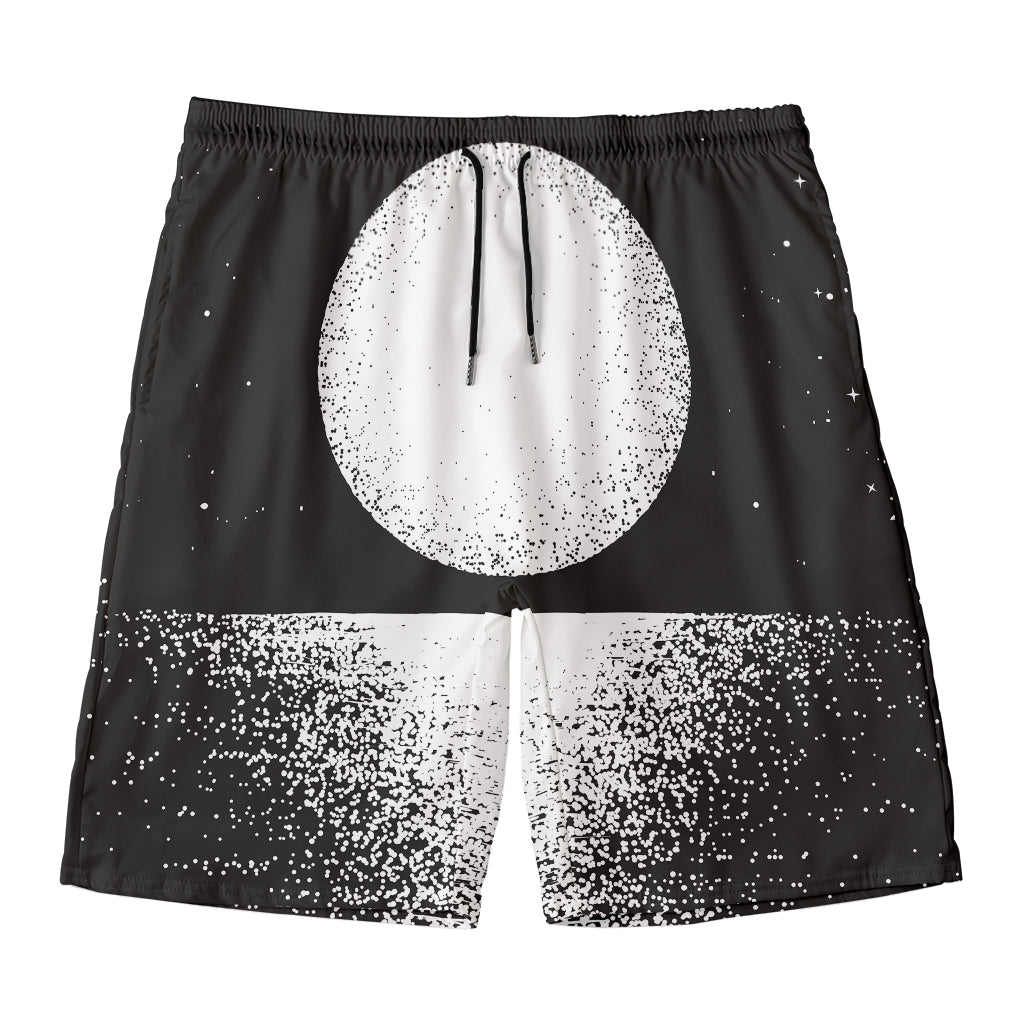 Black And White Moonlight Print Men's Swim Trunks