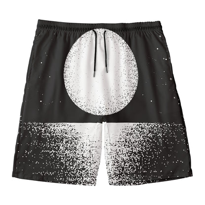 Black And White Moonlight Print Men's Swim Trunks