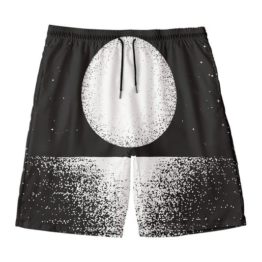 Black And White Moonlight Print Men's Swim Trunks