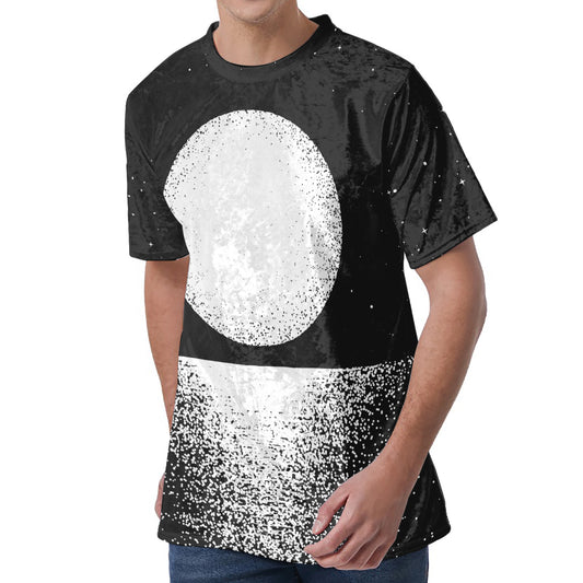 Black And White Moonlight Print Men's Velvet T-Shirt