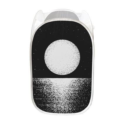 Black And White Moonlight Print Mesh Laundry Hamper