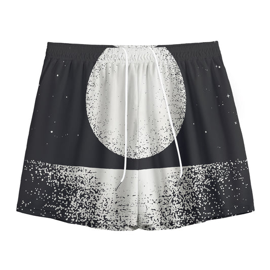 Black And White Moonlight Print Mesh Shorts
