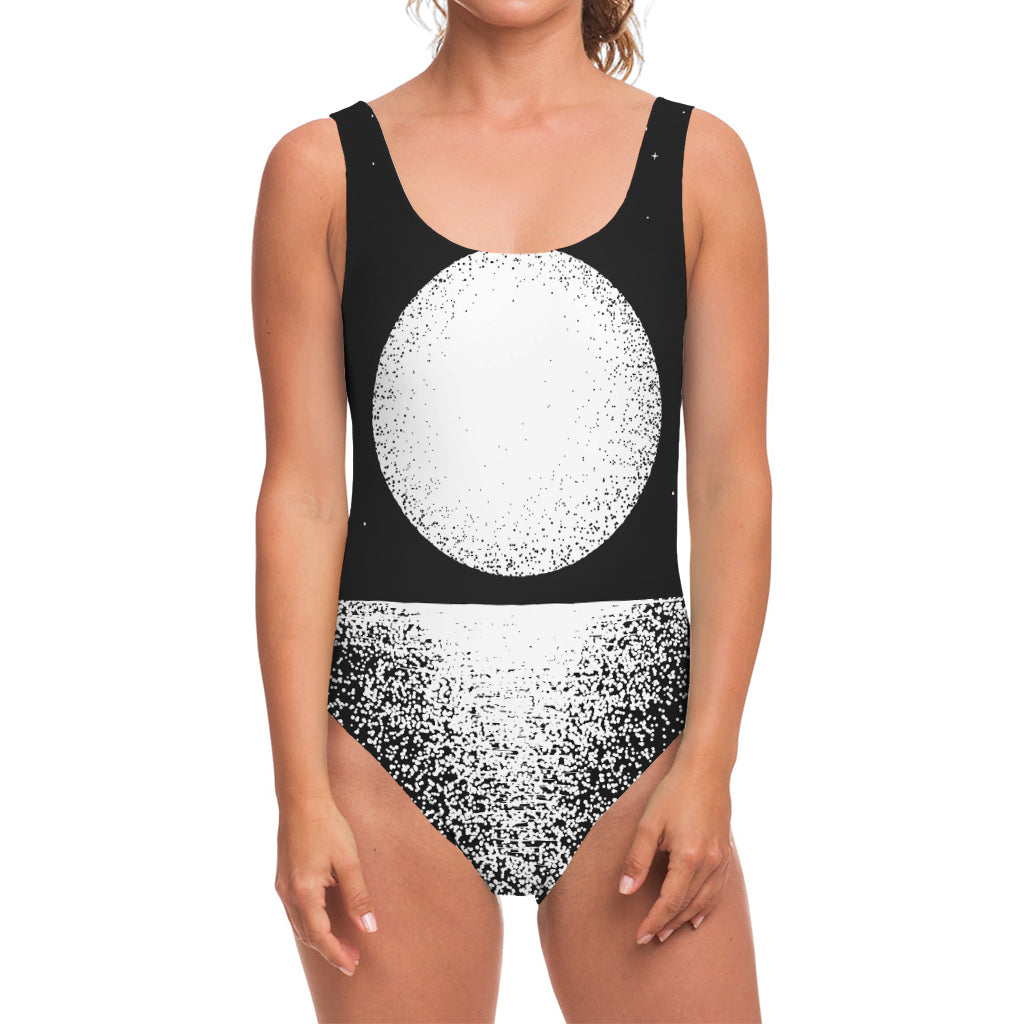 Black And White Moonlight Print One Piece Swimsuit