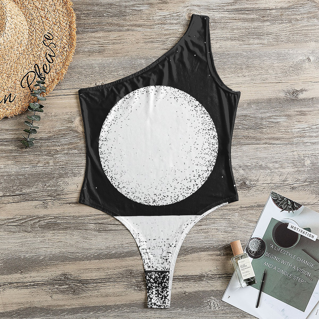 Black And White Moonlight Print One Shoulder Bodysuit