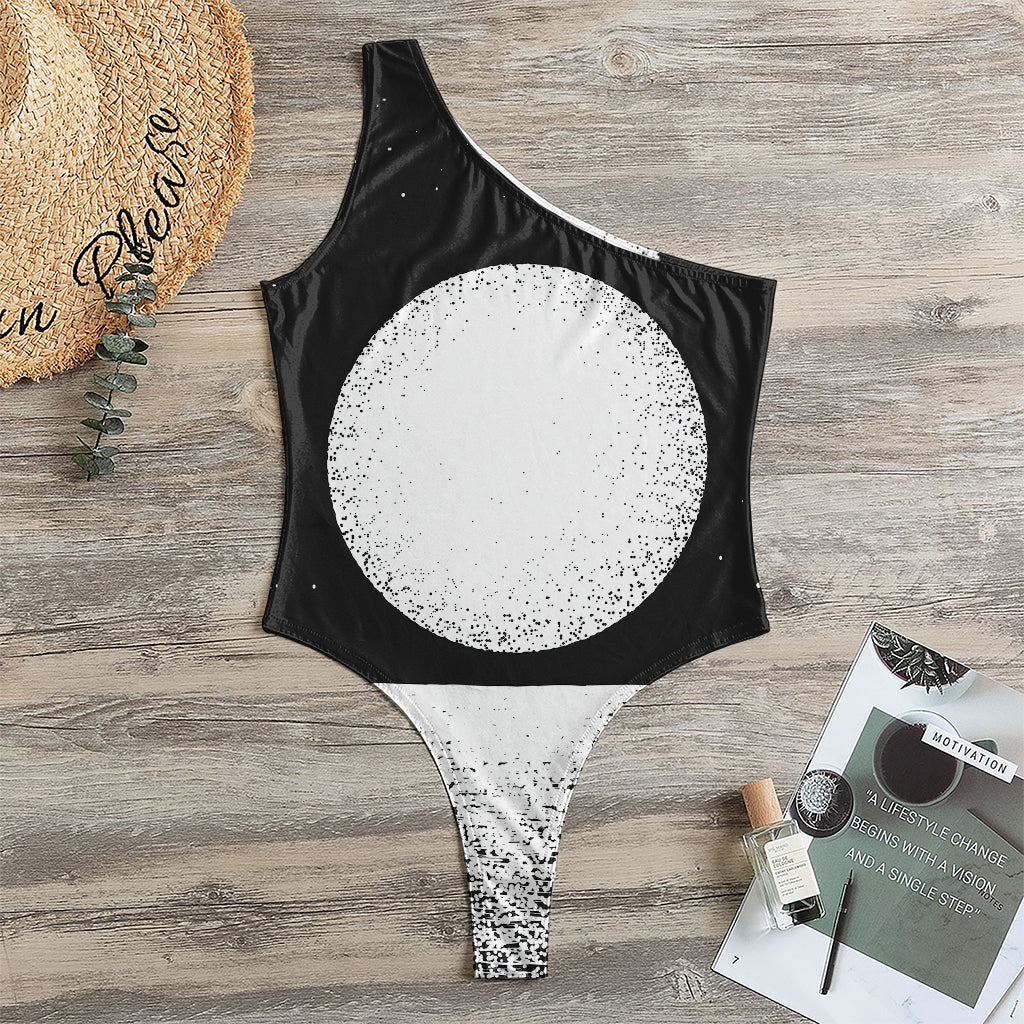 Black And White Moonlight Print One Shoulder Bodysuit