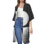 Black And White Moonlight Print Open Front Beach Cover Up