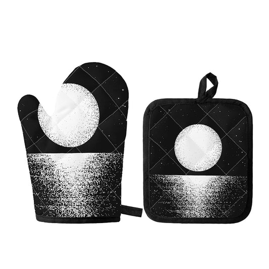 Black And White Moonlight Print Oven Mitt And Pot Holder Set