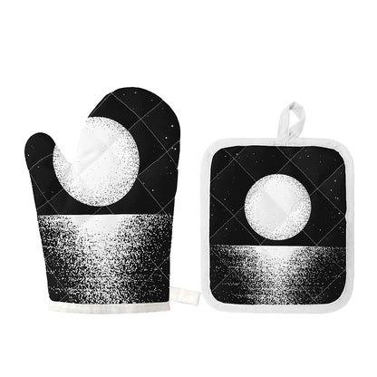Black And White Moonlight Print Oven Mitt And Pot Holder Set