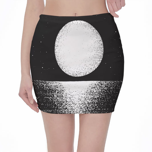 Black And White Moonlight Print Pencil Mini Skirt