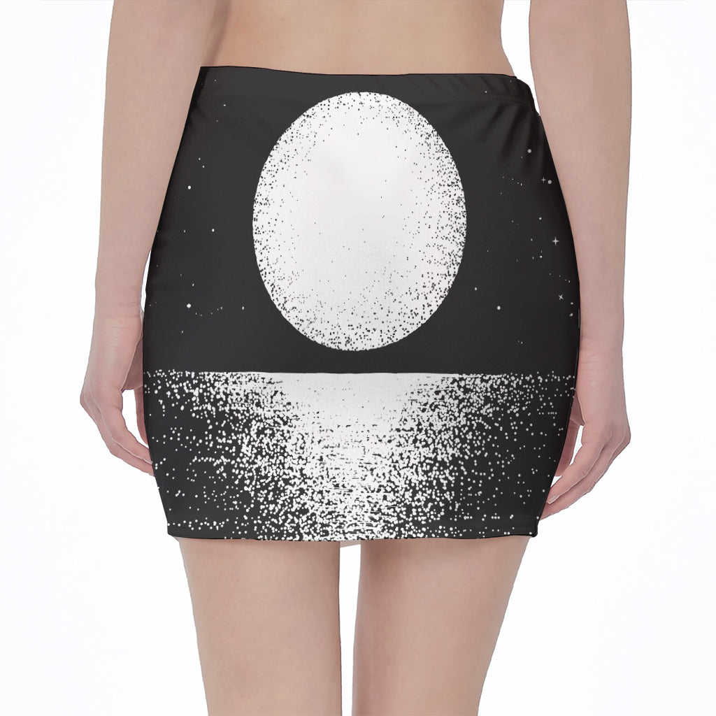 Black And White Moonlight Print Pencil Mini Skirt